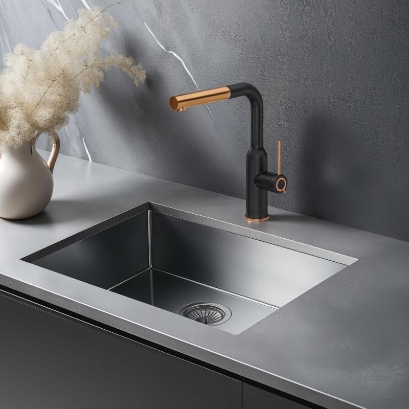 Quadri Stamford Torneira de Cozinha Preta com Acabamento em Cobre PVD e Bica Removível 1208967689