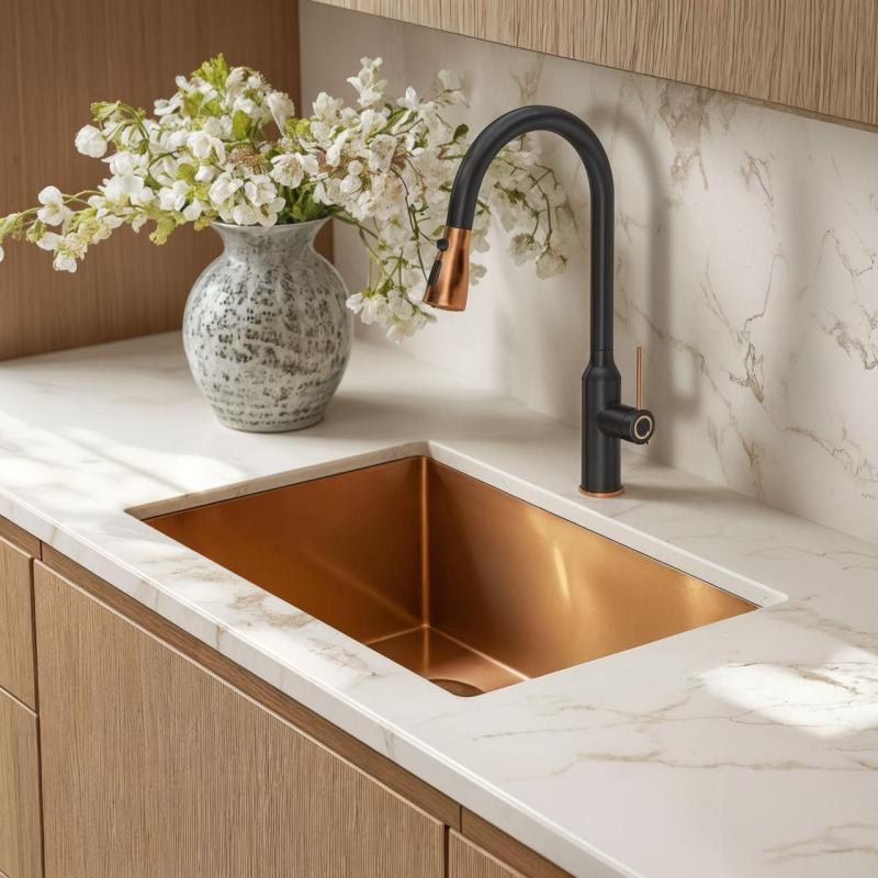 Quadri Stamford Torneira de Cozinha Preta com Acabamento em Cobre PVD com Bica Removível e Função de Pulverização 1208967695