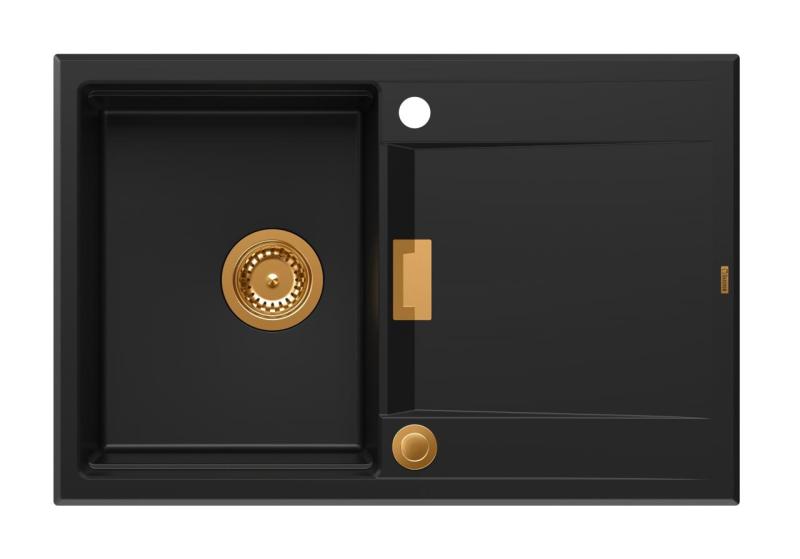 Quadri Minton Pia de Sobrepor de Granito Preta 76x50cm com Escorredor Reversível e Válvula de Cobre 1208967740