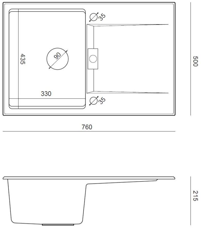 Quadri Minton Pia de Encaixe de Granito Cinza 76x50cm com Escorredor Reversível e Válvula de Aço Inoxidável - 1208967741