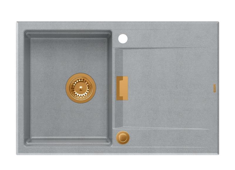 Quadri Minton Pia de Encaixe de Granito Cinza 76x50cm com Escorredor Reversível e Válvula de Cobre - 1208967743