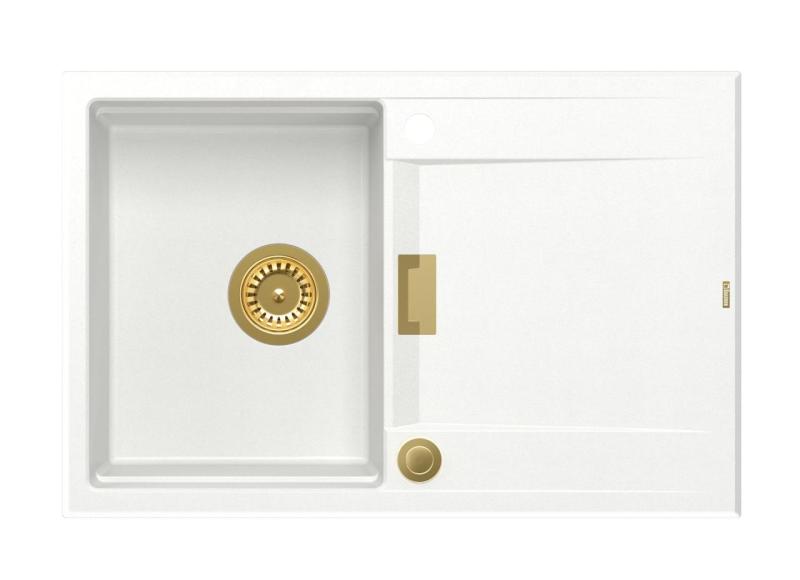 Quadri Minton Pia de Sobrepor de Granito Branca 76x50cm com Escorredor Reversível e Ralo Dourado - 1208967748