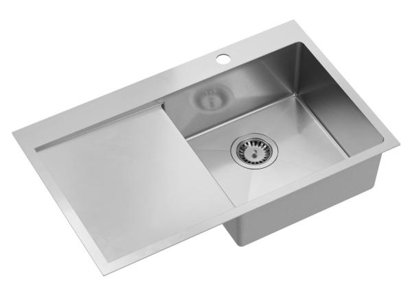 Aquadesign Clara Pia de Cozinha Inox com Taça à Direita 78x48cm Montagem Sobreposta ou Nivelada com Escorredor, Área para Torneira e Tampão de Inox - 1208967754