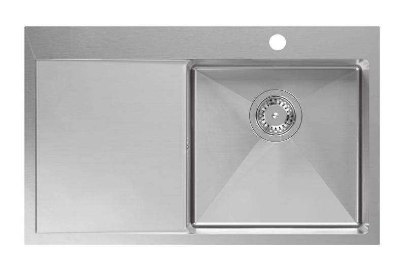 Aquadesign Clara Pia de Cozinha Inox com Taça à Direita 78x48cm Montagem Sobreposta ou Nivelada com Escorredor, Área para Torneira e Tampão de Inox - 1208967754
