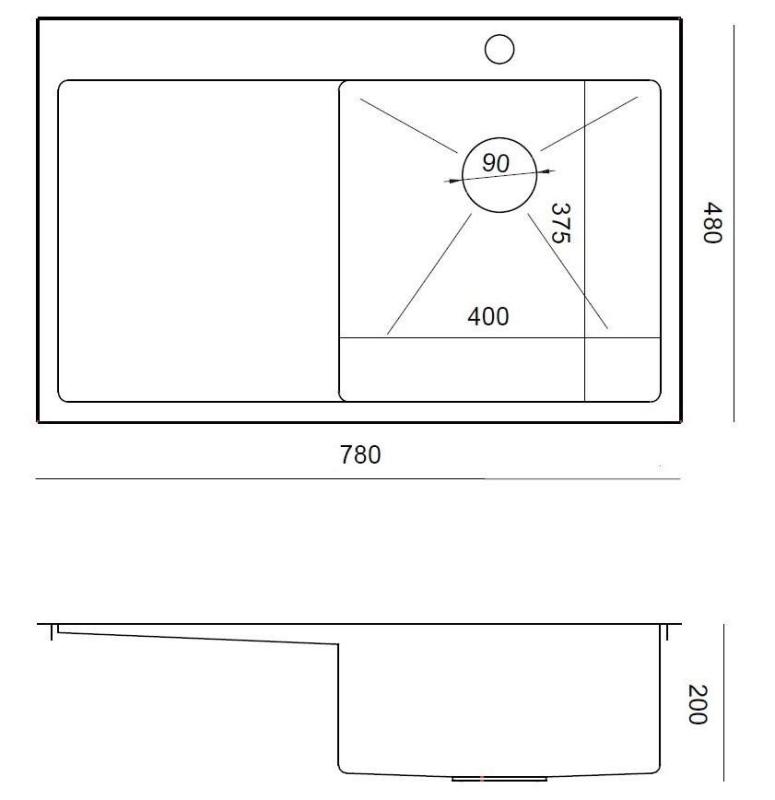 Aquadesign Clara Pia de Cozinha Inox com Taça à Direita 78x48cm Montagem Sobreposta ou Nivelada com Escorredor, Área para Torneira e Tampão de Inox - 1208967754