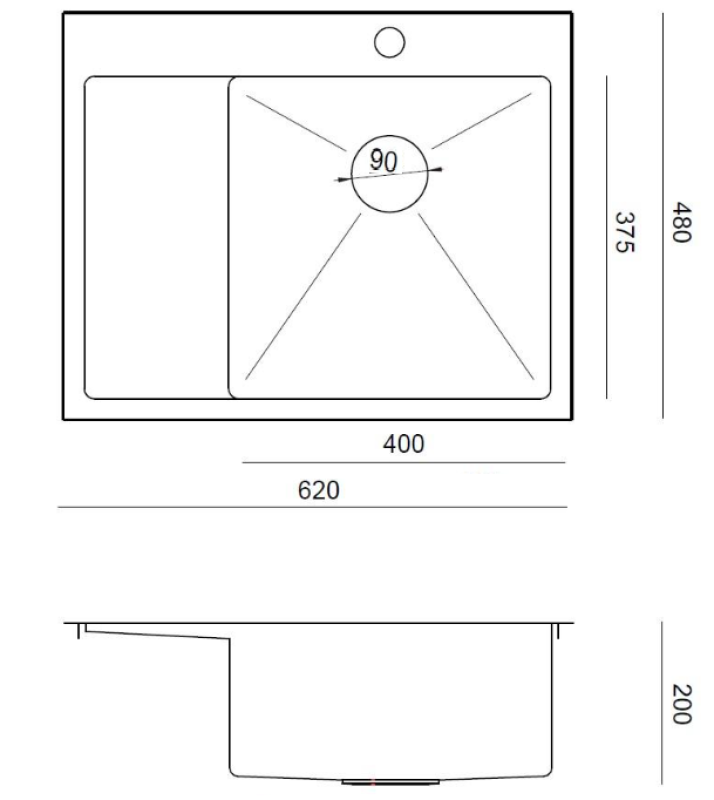 Aquadesign Clara Pia de Cozinha em Aço Inoxidável com Cuba à Direita 62x48cm Sobrepor ou Embutir com Escorredor, Área para Torneira e Tampa de Aço Inoxidável - 1208967755
