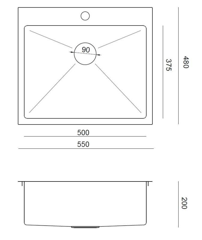 Aquadesign Clara Pia de Cozinha em Aço Inoxidável 55x48cm Sobrepor ou Encastrar com Bancada para Torneira e Tampão de Aço Inoxidável - 1208967756