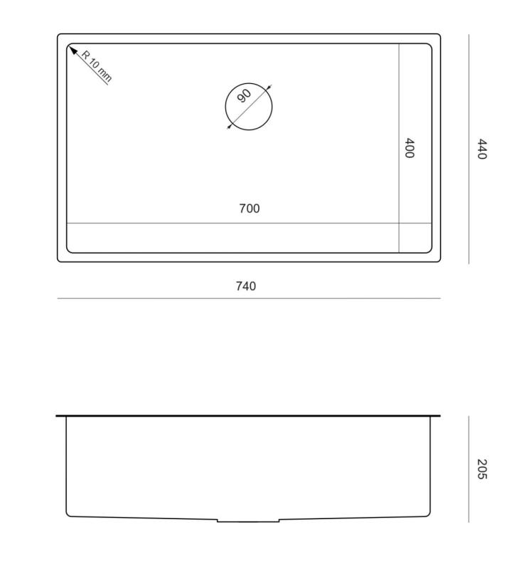 Aquadesign Zara Pia de Aço Inoxidável 74x44cm Embutida, de Superfície e de Montagem com Plug de Aço Inoxidável - 1208967758