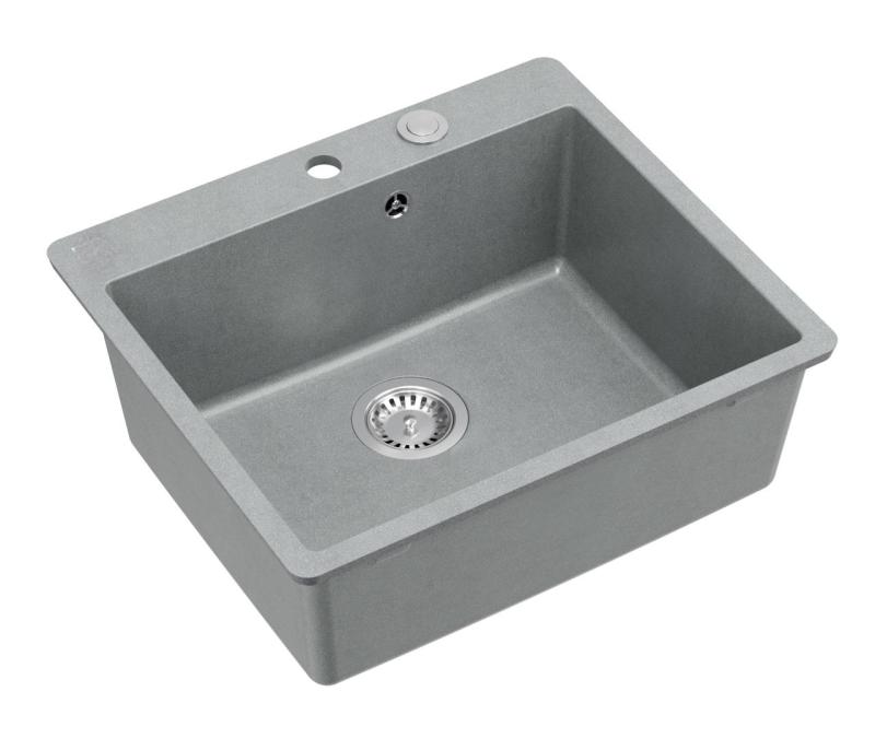 Quadri Sheffield Pia de Embutir ou de Encaixe em Granito Cinza 57x50 cm com Bancada para Torneira e Tampão de Aço Inoxidável - 1208967810
