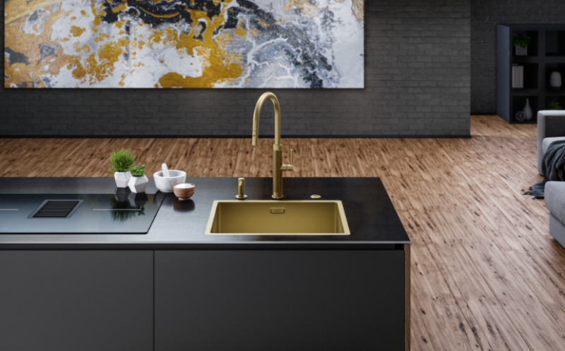 Franke Mythos Masterpiece Torneira de Cozinha Dourada com Bico em J e Bico Extensível - 115.0711.558