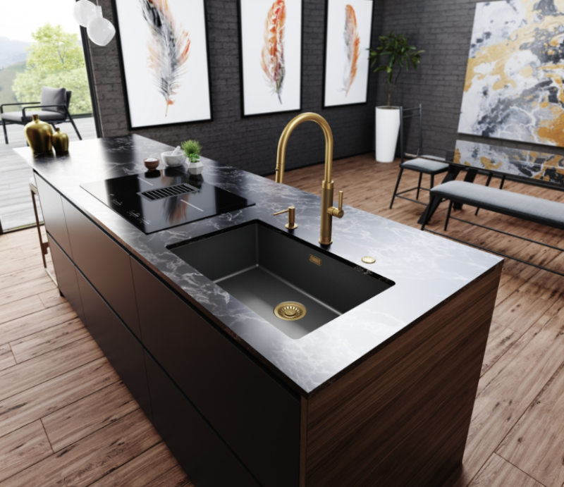 Franke Mythos Masterpiece Torneira de Cozinha Dourada com Bico em J e Bico Extensível - 115.0711.558