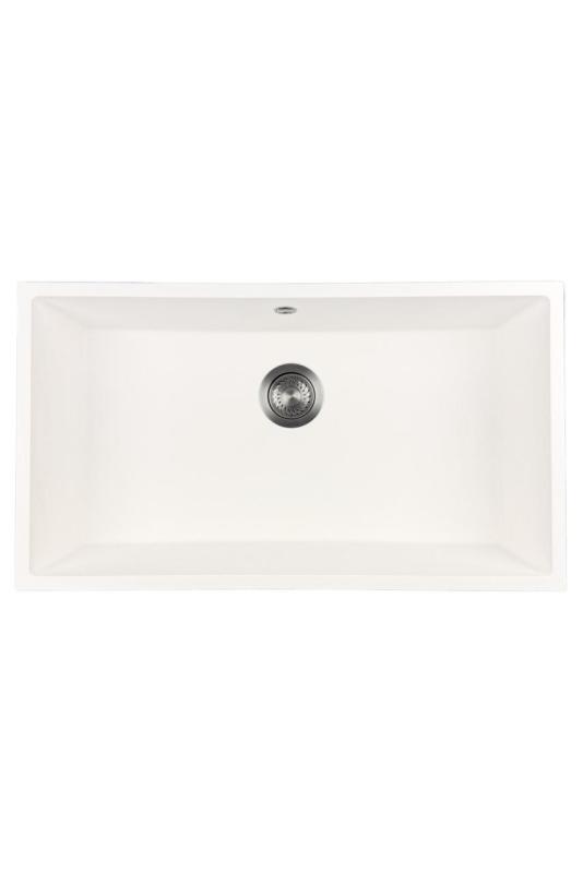 GraniteMy Universal Grande Pia de Granito Branco 74x40 cm com tampão de metal gun - 1208967895