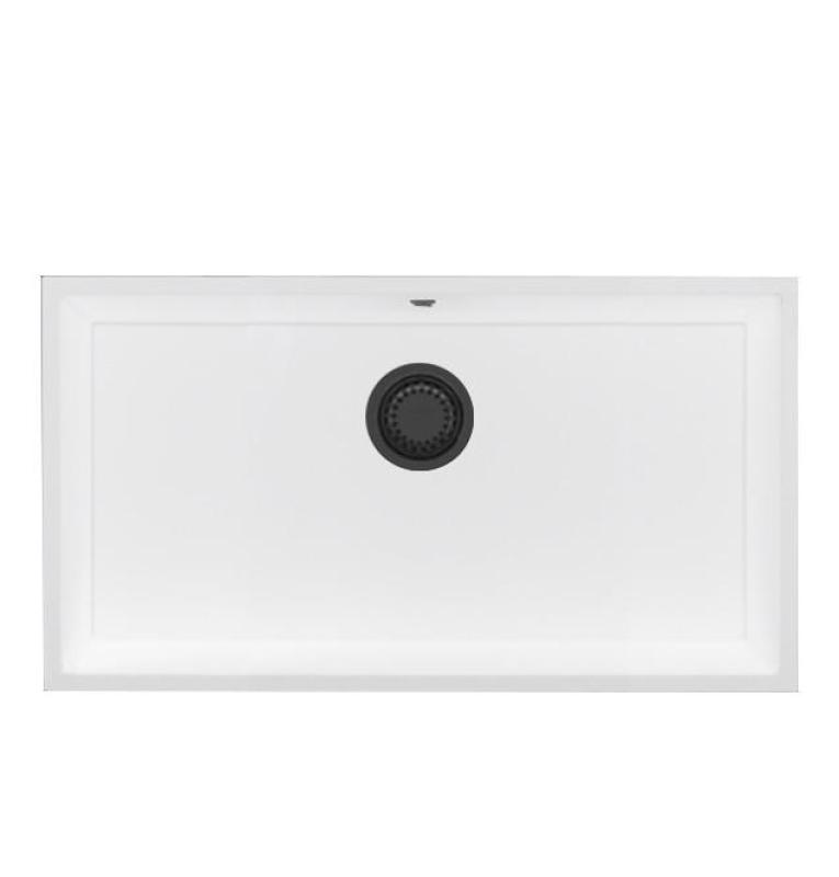 GraniteMy Universal Grande Pia de Granito Branco 74x40 cm com tampão de metal gun - 1208967895