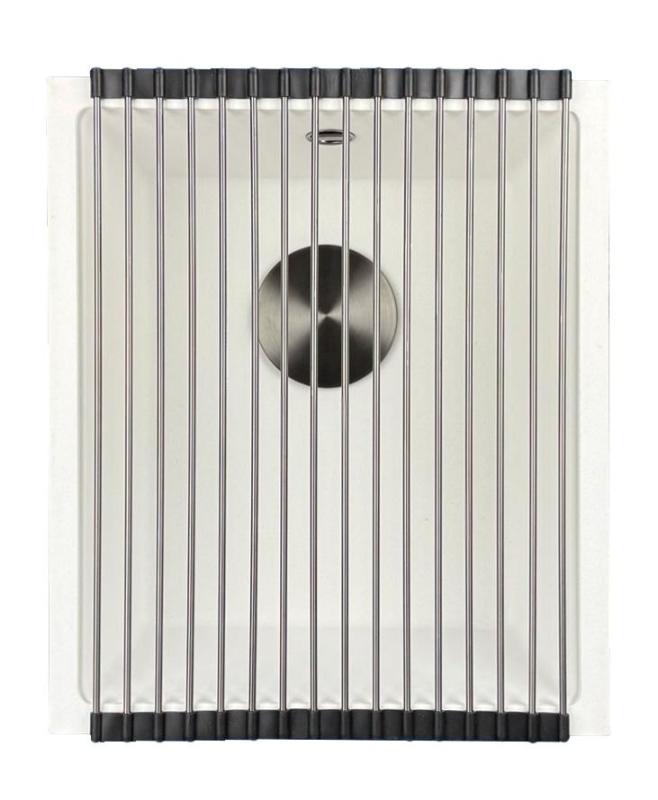 GraniteMy Universal Pia de granito branca 34x40 cm branca para montagem sobreposto, embutida e encastrada com tampão em metal cinza 1208967904