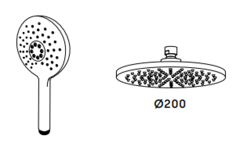 Waterevolution Flow misturador de chuveiro de três vias com chuveiro principal e ducha de mão redonda Preto T131NRPR