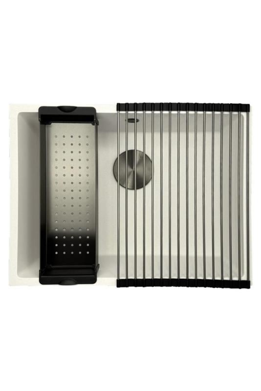 GraniteMy Pia Universal de Granito Branca 55x40 cm montagem de superfície, montagem embutida e montagem nivelada com válvula gun metal - 1208967933