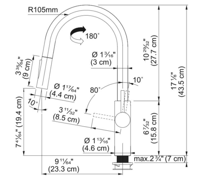 Franke Pescara J Monocomando Preto com Bica Extensível e Função Spray 115.0575.968