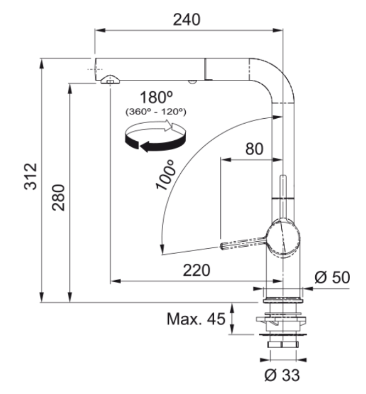 Franke Active Twist Misturador Monocomando Aparência de Aço Inoxidável com Bica Retrátil e Controle de Drenagem Integrado 115.0653.505