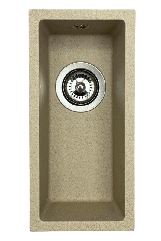 GraniteMy Universal pia de granito bege areia pequena 17x40 cm para montagem sobreposta, embutida e nivelada com plugue de aço inoxidável 1208968002