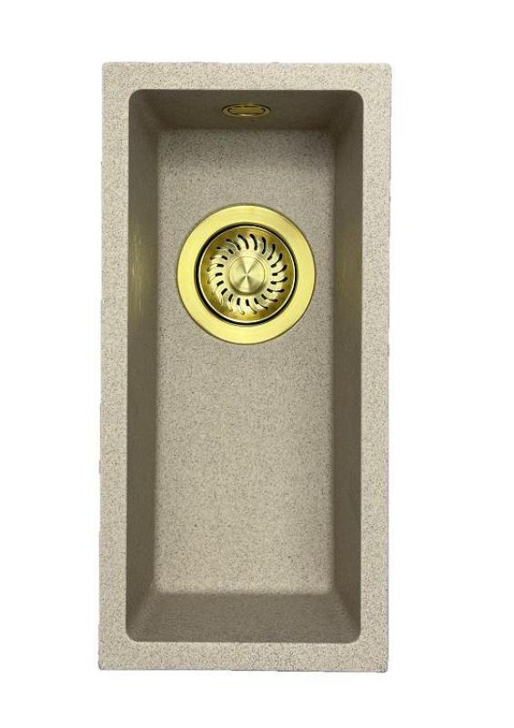 GraniteMy Universal pia de granito bege areia pequena 17x40 cm montagem de superfície, montagem inferior e montagem nivelada com ralo dourado 1208968003.