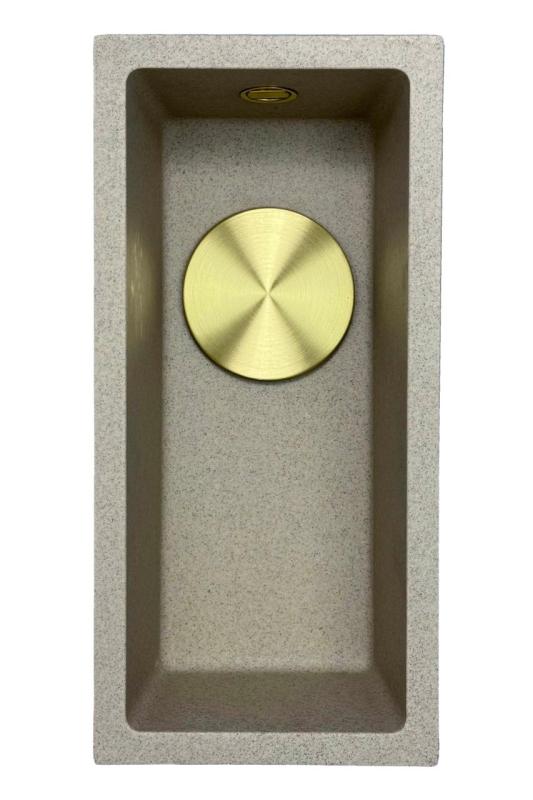 GraniteMy Universal pia de granito bege areia pequena 17x40 cm montagem de superfície, montagem inferior e montagem nivelada com ralo dourado 1208968003.