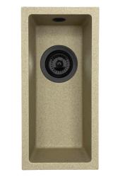 GraniteMy Universal pia de granito bege areia pequena 17x40 cm para instalação de sobrepor, embutir e nivelada com tampa preta 1208968005