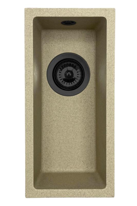 GraniteMy Universal pia de granito bege areia pequena 17x40 cm para instalação de sobrepor, embutir e nivelada com tampa preta 1208968005
