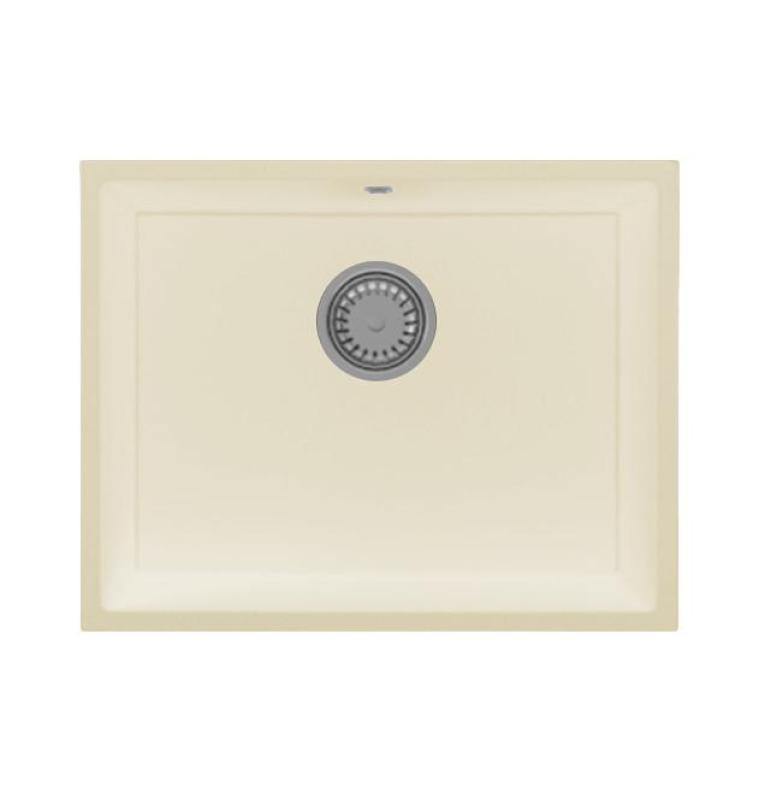 GraniteMy Universal pia de granito bege areia 55x40 cm sobreposto, embutido e encastrado com tampão em aço inoxidável 1208968012