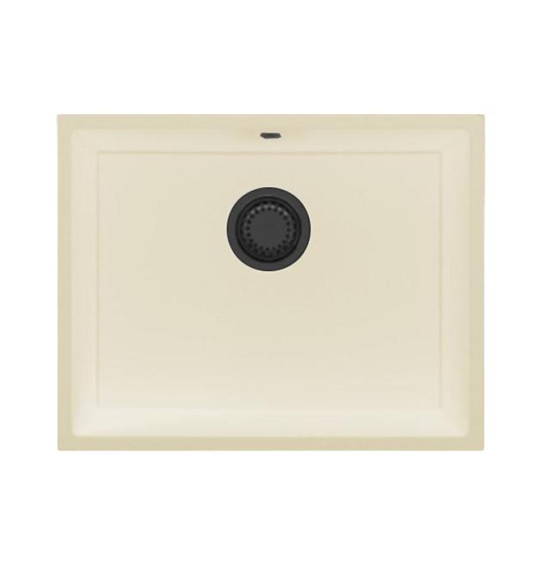 GraniteMy Universal pia de granito bege areia 55x40 cm sobreposto, embutido e encastrado com tampão gun metal 1208968016