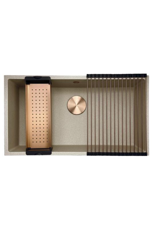 GraniteMy Universal pia de granito bege areia 74x40 cm sobreposto, embutido e encastrado com tampão de cobre 1208968019