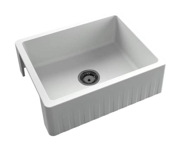 GraniteMy Tradition Pia Rural - Pia de Granito com 2 Lados 60x48 cm Branco para Instalação Sob o Tampo com Válvula Gun Metal 1208968028