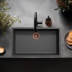 Pia grande preta 70x40cm para instalação inferior, superior e nivelada com tampa de cobre 1208968039