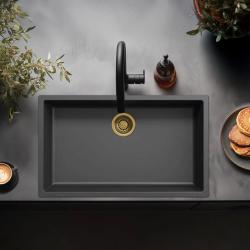 Pia grande preta 70x40cm de montagem inferior, montagem superior e montagem nivelada com ralo dourado 1208968040