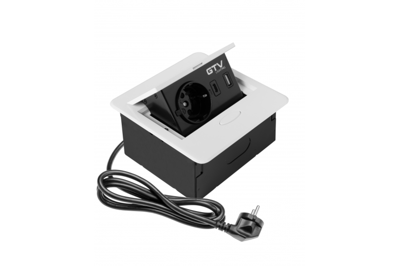 AVARO Encaixe de Móveis Embutido, 1x Tomada Schuko, USB A+C, Cabo de 1,5m, Branco