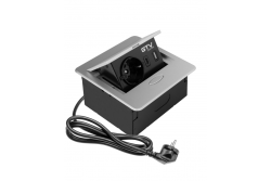 Tomada para Móveis Embutida AVARO, 1x Tomada Schuko, USB A+C, Cabo de 1,5m, Prata