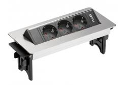 Extensão de desktop sem cassete 3x tomada schuko, cabo de alimentação de 1,5m com plugue inox (montagem com parafuso)