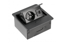 AVARO Tomada Embutida para Móveis, 1x Tomada Francesa, USB A+C, Cabo de 1,5m, Preto