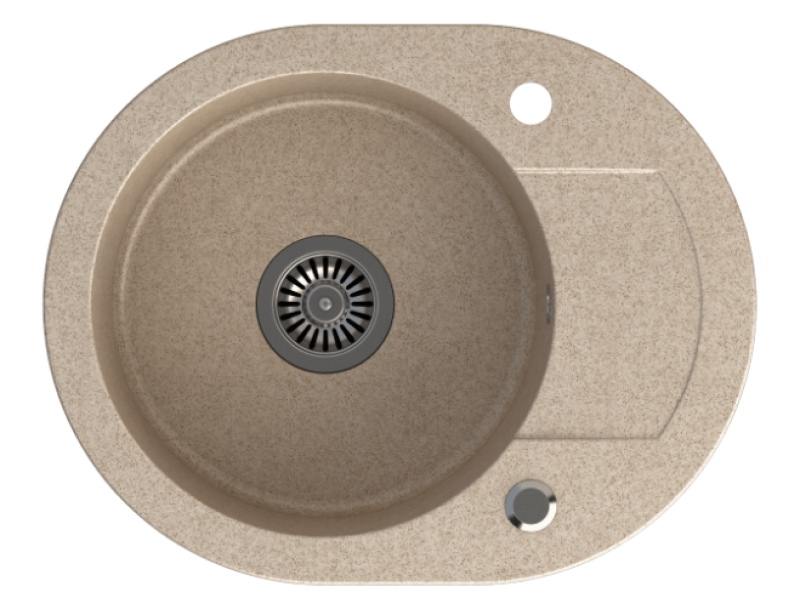 Quadri Londres Bege Areia Pia Redonda de Granito com Escorredor e Tampa de Aço Inoxidável 585x460mm Reversível - 1208969495