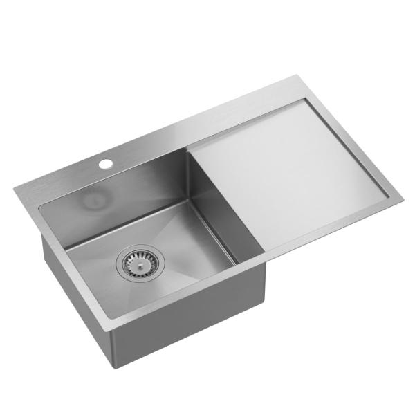 Aquadesign Clara Pia Inox com Cuba à Esquerda 78x48cm Montagem de Sobrepor ou de Encastrar com Escorredor, Área para Torneira e Tampa de Inox - 1208969497