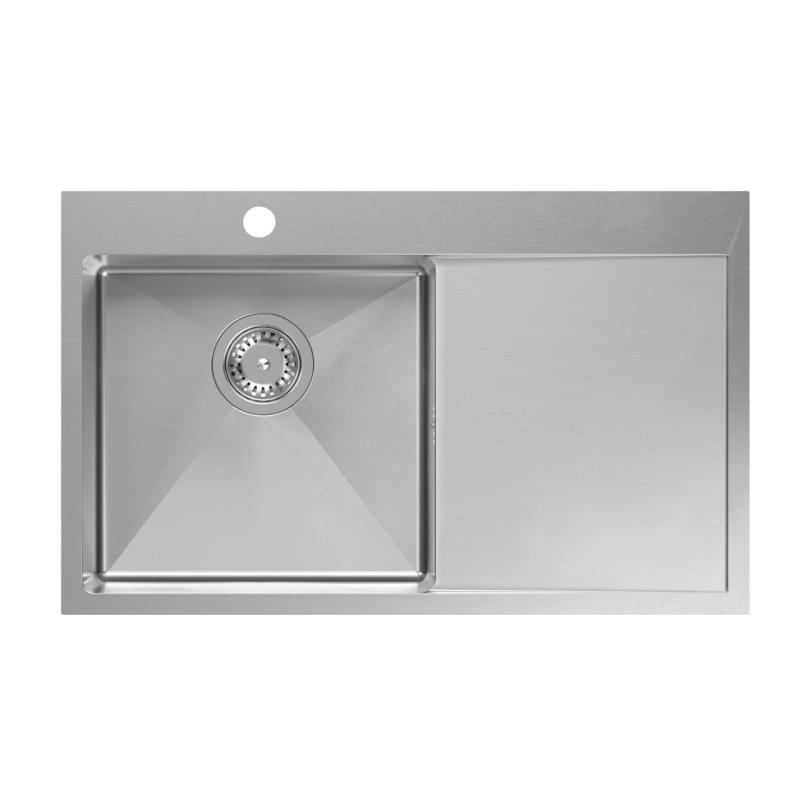 Aquadesign Clara Pia Inox com Cuba à Esquerda 78x48cm Montagem de Sobrepor ou de Encastrar com Escorredor, Área para Torneira e Tampa de Inox - 1208969497