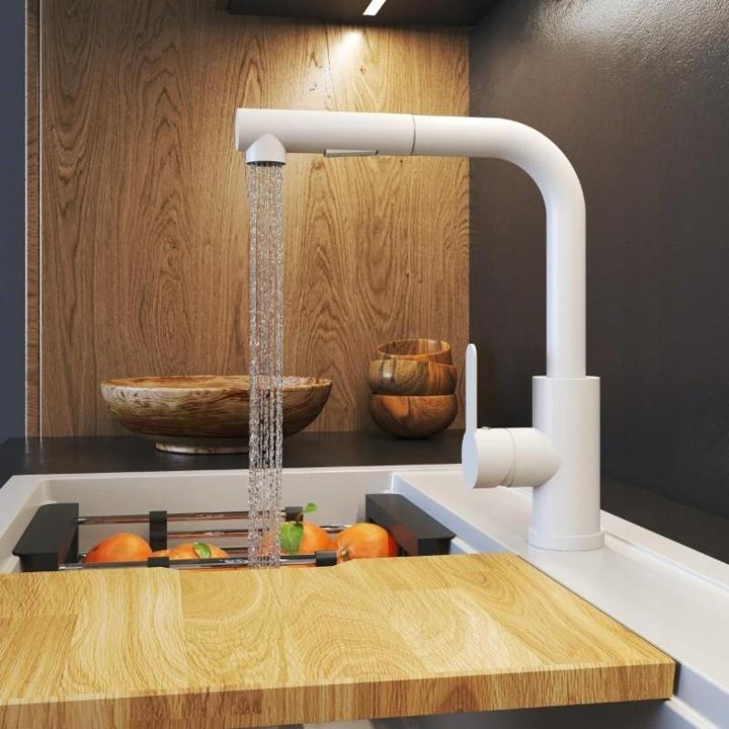 Graniteland Celeste Misturador de Cozinha Branco com Bica Retrátil e Ducha Manual de Dupla Função 1208969526