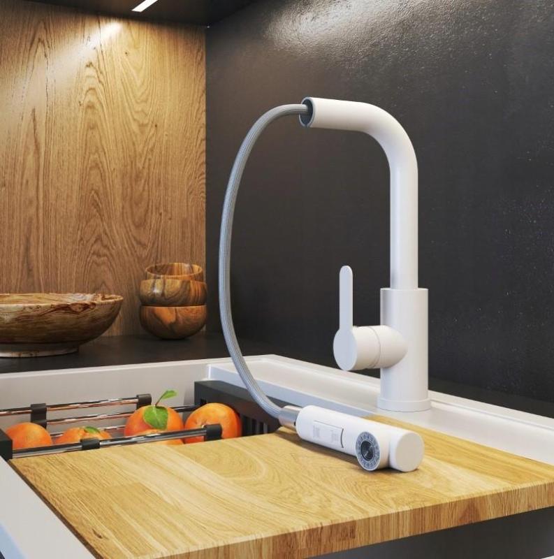 Graniteland Celeste Misturador de Cozinha Branco com Bica Retrátil e Ducha Manual de Dupla Função 1208969526