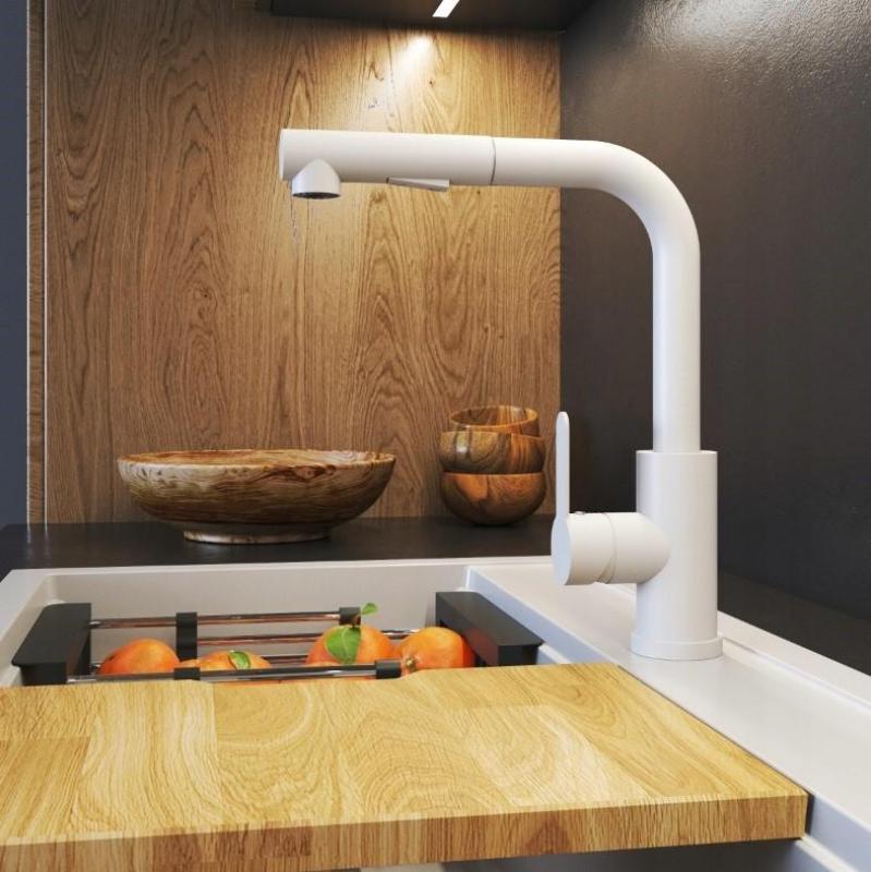 Graniteland Celeste Misturador de Cozinha Branco com Bica Retrátil e Ducha Manual de Dupla Função 1208969526