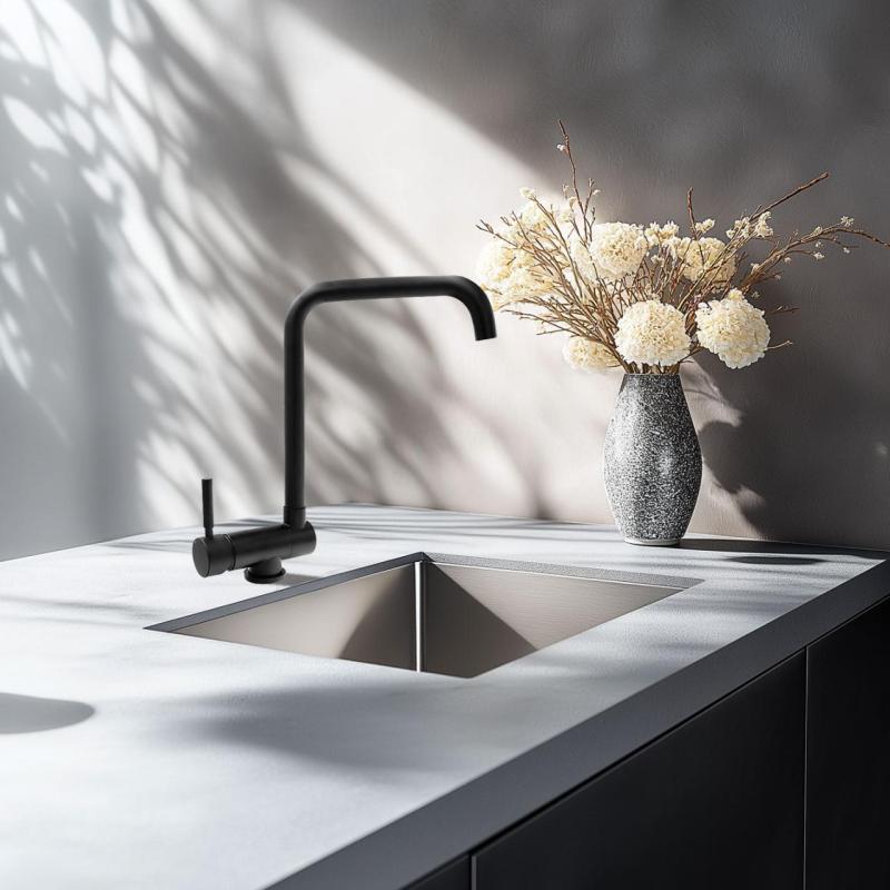 Serenidade Graniteland Misturador de Cozinha Preto com Bica Dobrável 1208969533
