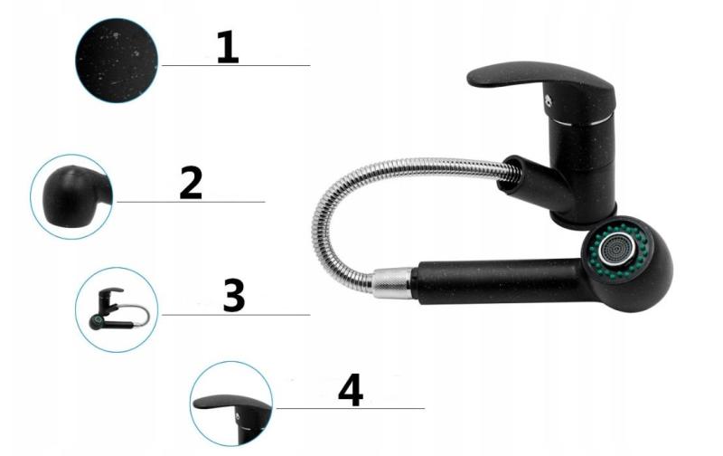 Graniteland Rhea Misturador de Cozinha Aparência de Pedra Azul com Bica Retrátil e Ducha de Mão de Dupla Função 1208969536