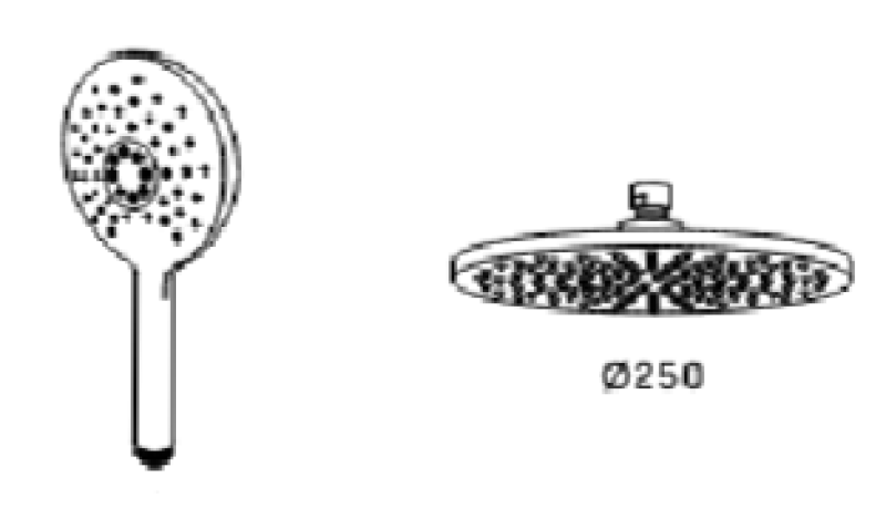 Waterevolution Flow misturador termostático de chuveiro de três vias com chuveiro de teto de 250mm e ducha manual redonda de latão T131TNR25LE