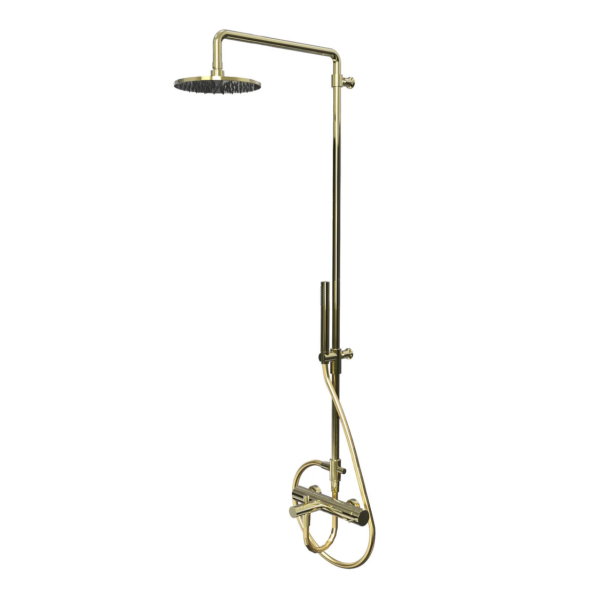 Waterevolution Flow misturador termostático de três vias para chuveiro com chuveiro principal de 250mm e chuveiro manual redondo light gold T131TNR25WGE