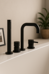 Waterevolution Flow 4-gats Kraan voor Badrandmontage Zwart H T138HPR