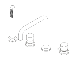 Waterevolution Flow 4-gats mengkraan voor badrandmontage geborsteld messing natuur H T138HLE