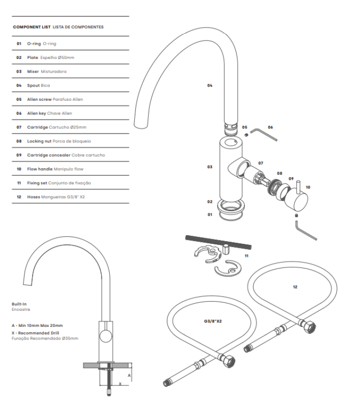 Waterevolution Flow torneira de cozinha com bica giratória redonda cromada T158U01